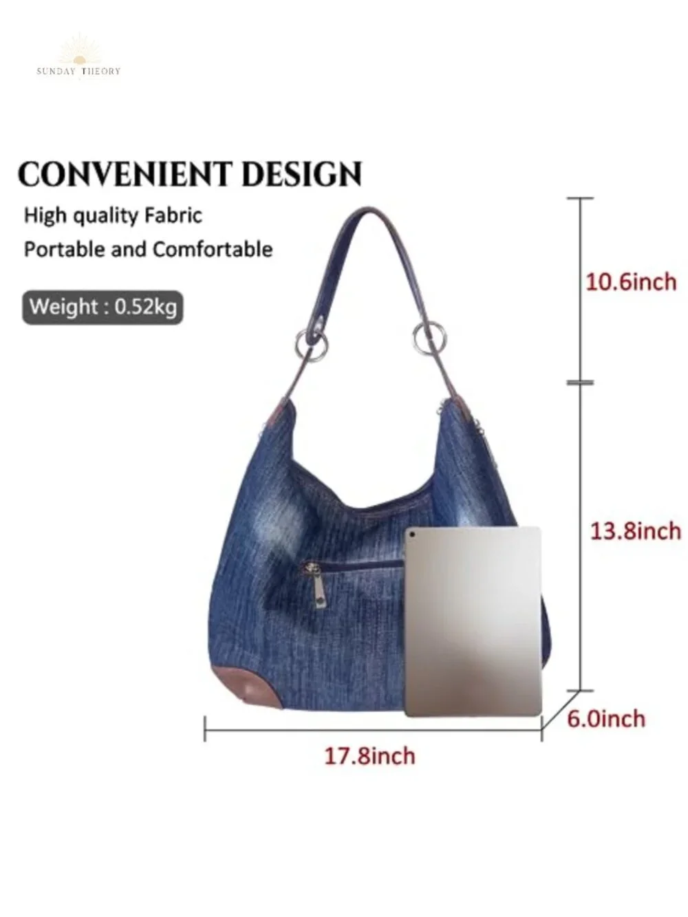 Denim Handbag with Multiple Pockets Tote Hobo Crossbody
